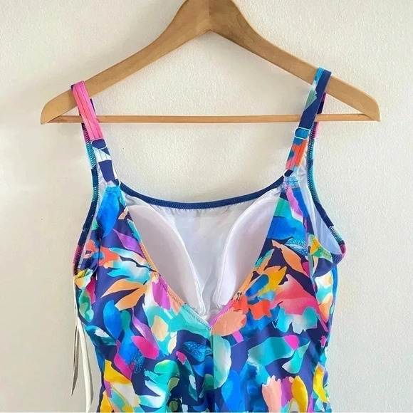 Gottex Scoop Neck Swim Dress with Ruffled Slit Hem Sz 18W - Picture 7 of 11